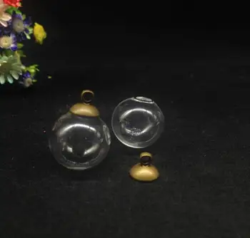 100pcs 16mm toptan yuvarlak Küre top şekli cam küre balon cam şişe kolye metal kap cam şişe kapağı kubbe kavanoz aksesuar