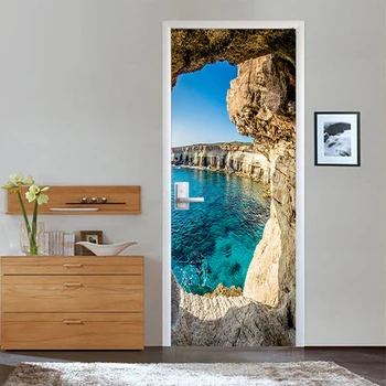 Fotoğraf Kağıdı Stereo Mağara deniz Manzarası Duvar Modern Yaratıcı DİY Kapı Duvar Sticker Oturma Odası, Yemek Odası Ev Dekor PVC Duvar 3D