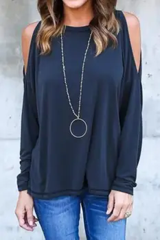 Omuz Uzun Kollu Gömlek Kapalı Moda Kadın Yaz Casual Sırt Dekolteli Bluz Gevşek Pamuk Bluz Giyim Tops