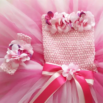 0-4Year Pembe Tül Çiçek Kız Elbise Tatlı Prenses Bebek Çocuk Topu Cüppe Elbise Düğün Doğum günü Partisi Çocuklar Kız Tutu Elbise