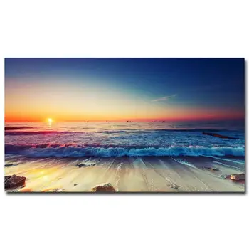 014 NİCOLESHENTİNG Sunset - Tropikal Deniz Plaj Sanat İpek Kumaş Poster Baskı 13x24 24x43inch Sunrise Doğa Resimleri Duvar Dekoru