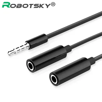 1 3.5 Robotsky mm 2 çift Ses Kablosu Yüksek Kalite Tablet Notebook Telefon Aux Uzatma Cabo İçin Kulaklık Splitter Kulaklık