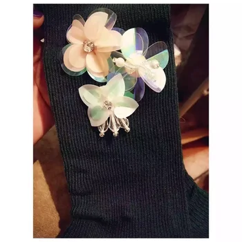 1 Adet el Yapımı 3D Siyah Payetli Çiçek Yamalar Giysiler Ayakkabı Çanta Çorap İçin Aplike Yama yama Dikiş Nakış İşlemeli