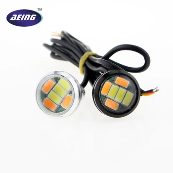 1*Araba 12 V 23MM 6 Işık Çift Renk Beyaz/Amber Kartal göz Gündüz LED Sarı Sinyal Lambası Ampulleri İle Çalışan Işık gündüz farı LED