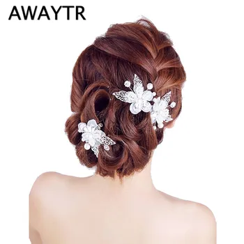 1 AWAYTR PC Kadın Kristal Çiçek Düğün Tiara Tatlı Rhinestines İnci Çiçek saç Tokası Saç Klipleri Saç Aksesuarları Kelebek