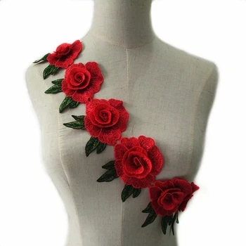 1 Yarda Kırmızı Çiçek Dantel Kumaş DİY etek etek Dans İşlemeli Giyim Aksesuarları döşeme Dikiş Elişi dantel kostüm