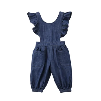1 yeni doğan Bebek Kız Giyim Denim Romper Kısa Kollu Kot sırt dekolteli Kıyafetler Sunsuit Tulum Elbise Kız Bebek-6T