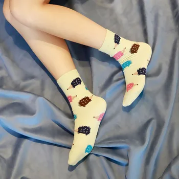 1 Çift Kadın Kış Sıcak Yumuşak Pamuk Karışımı 5colors Hayvan Karikatür Rahat Çorap Kirpi
