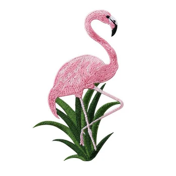 1 Çift Yamalar Giysiler İçin İşlemeli Yama Aplike 3D DİY Dikiş Onarım Aksesuarları Kumaş Sticker Yolu İşlemeli Flamingo