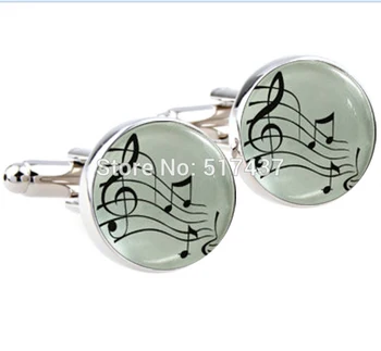 1 çift Yeni Moda cam müzik kol düğmeleri Müzik Notaları bayanlar kol düğmeleri Gümüş kol düğmeleri fotoğraf kol düğmesi kol düğmeleri