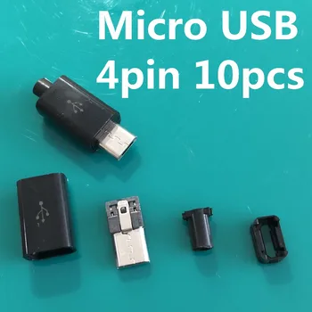 10 ADET/LOT YT2155 Mikro USB 4 Pin Erkek konnektör fişi Siyah/Beyaz kaynak Veri kapıların dışına satırı arayüzü DİY veri kablosu aksesuarları