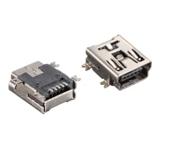 10 adet Mini USB 2.0 B F Konnektör 5 Pin priz Dişi dik açı SMD / SMT PCB Montaj akış solderable malzeme Kurul rehberi