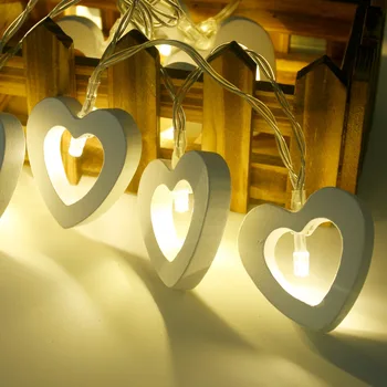 10 QİFU Sıcak Beyaz Ahşap Kalp Şeklinde Dize Işıkları Parti Düğün Sevgililer Günü Işık Süsleme Doğum günü Ev Süslemeleri LED