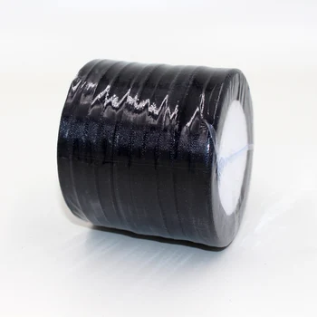 10 Rulo Tek yüzlü Saten Kumaş Şerit Düğün Malzemeleri Siyah Polyester Kurdele Hediye Kutusu Genişliği Sarma Aksesuarları Pastası 6 mm PC/