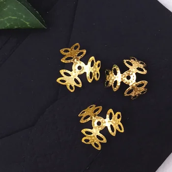 100 adet/lot 15 mm Altın rengi Metal Telkari Çiçek Takı DİY Bileşenleri Bulgular Ayar Boncuk Kapaklar Dilim