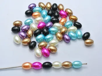 100 Karışık Renkli Plastik Faux Pearl Oval Boncuk 8X10mm İmitasyon Pearl