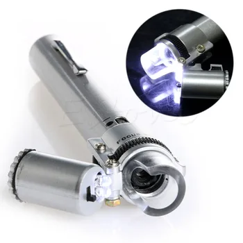 100 KAT Mikroskop Cebi Para birimi Işık Takı Büyüteç Mercek Büyüteç Cam Yeni LED