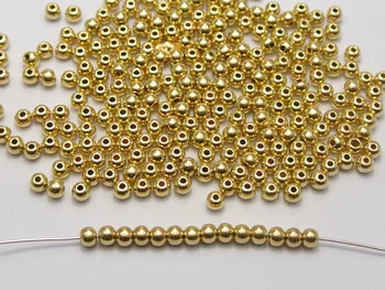 1000 Altın Ton Metalik Akrilik Yuvarlak 4 mm Yumuşak Spacer Topu Boncuk Boncuk