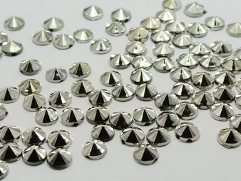 1000 Gümüş Akrilik Yuvarlak Piramit yassı sırtlı deniz Rhinestone Taşlar 5 mm Koni Şeklinde