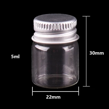 100pcs 5 ml Boyutu 22*30mm Şeffaf Cam Parfüm Şişeleri Küçük Kavanoz Baharat Şişe İle Gümüş Vida Kapağı DİY Zanaat