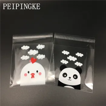 100pcs Panda ve kızlar Kendinden yapışkanlı Plastik Çerez Çanta Düğün Hediye Şeker Çanta Noel Bisküvi Ambalaj Şeffaf