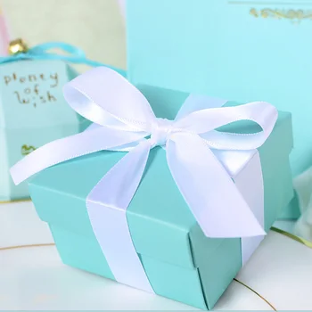 100pcs Romantik Düğün İyilik Tiffany Mavi Kağıt Şeker Kutusu DİY Şeker Hediye Kutuları Düğün Şekeri Malzemeleri Kurabiye