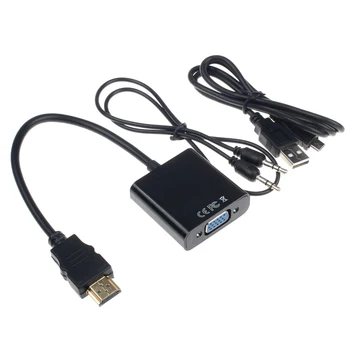 1080P HDMI Ses Çevirici Adaptör USB Güç Video Kablosu Siyah VGA