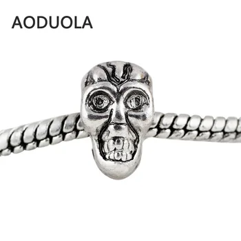 12 Adet Çok Gümüş Alaşımlı bir Boncuk Pandora Charms Bilezik İçin Büyük Delik DİY Metal Boncuk Spacer Murano Boncuk Çekicilik Uygun Şekil Kafatası