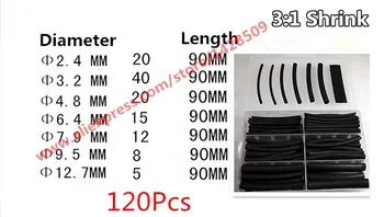 120pcs ısı tutkal 3 ile küçültmek:1 tutkal Kablo Tel siyah su Geçirmez Sarma Tel ile daralan tüp Shrink