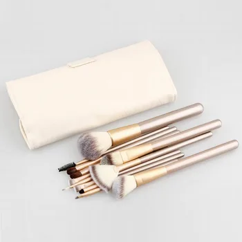 12pcs altın Makyaj Fırçaları ayarlayın Vakfı göz Farı Deri Tuvalet Kitleri ile fırça Kozmetik makyaj Rose Maquiagem Pincel
