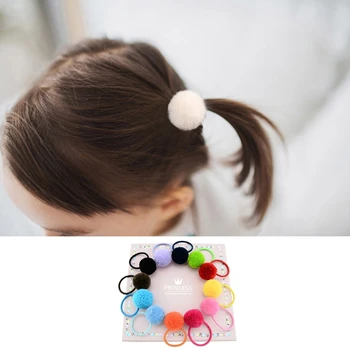 12Pcs Bebek Kız Çocukları Taklit Kürk Topu Topu Saç Bağları İp Yüzük, saç tokası, Sıcak Saç Aksesuarları W15