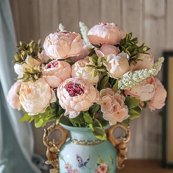 13 Dal Küçük taze Suni İpek Şakayık Düğün Parti Ofis Otel ve Ev Dekorasyonu CHENCHENG için Büyük Çiçek Buketleri
