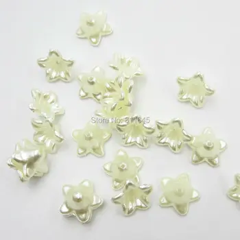 13 mm 100pcs Fildişi renkli çiçek şekli imitasyon inciler ABS delik boncuk reçine
