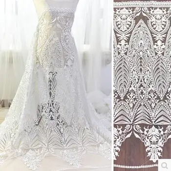 135cm geniş moda tasarımcısı dantel kumaş nakış beyaz Lüks kaliteli tül elbise elbise diy malzeme gelinlik malzeme