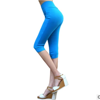 16 renk S-4XL kadın yaz rahat şeker renk ince kapriler ince kalem pantolon Elastik yüksek bel artı boyutu seksi pantolon 5XL4XL