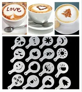 16pcs/Cappuccino Latte Kahve Kalıp Kalıp Dekor Barista Duster Sanat Aracı, Dekorasyon Cappuccino Köpük Araçlar kümesi
