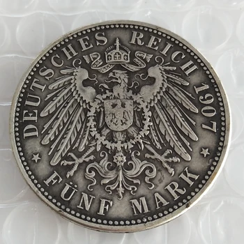 1907 Alman Devletleri BADEN 5 Mark Gümüş kopya Sikke Pirinç El Sanatları sikke kopya