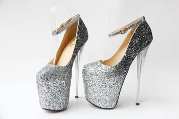 19cm Süper Yüksek Topuk Kadın Düğün Ayakkabı Kadınlar İçin Platform Pompalar Gladyatör Glitter Kristal Topuk Seksi Kadın Pompaları 43 Boyut