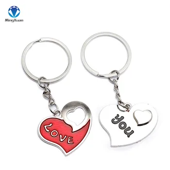 1Pair Çift Anahtarlık Çift Kalpler Gümüş Kaplama Severler Anahtarlık Aşk Yüzük C390 Sevgililer Günü hediyesi Hediyelik eşyalar