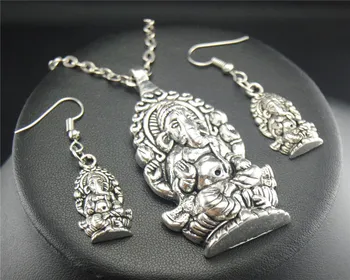 1set Ganesha Buda fil Kolye yuvarlak zincir kısa uzun Erkek araya geldiklerinde Gümüş kolye Takı Hediye Kadınlar