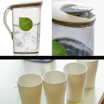 2.1 L BPA-ücretsiz Plastik Sürahi Soğuk Su Kabı Kettle Su Testisi Ev ve Mutfak için Kantin Setleri, 5 Set