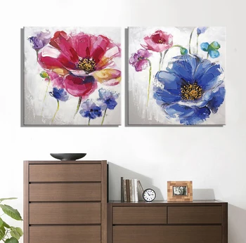2 Parça free Mor mavi çiçek nakliye ve Kelebek yağlıboya Ev Dekorasyonu Duvar resmi oturma odası için Tablolar