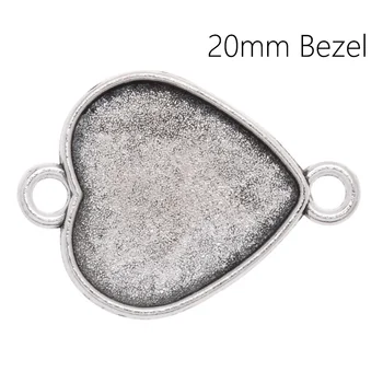 20 adet/lot Vintage alaşım kalp C3845 20 mm boş kolye ayarı, antika Gümüş metal bağlayıcı şeklindeki
