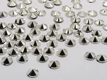 200 Gümüş Akrilik Yuvarlak Piramit yassı sırtlı deniz Rhinestone Taşlar 8mm Koni Şeklinde