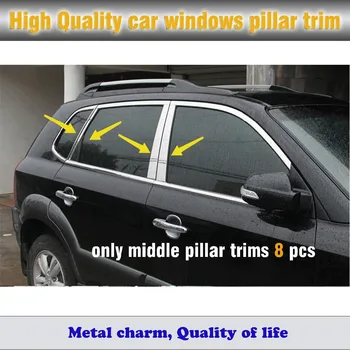 2008 Hyundai Tucson kaporta sopa paslanmaz çelik cam pencere garnitür sütun orta sütun şerit kesin hoods 8pcs 2009-2013