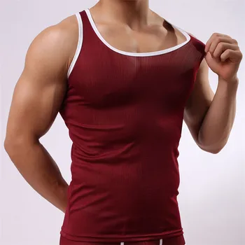 2016 Sıcak ! Seksi Örgü Erkek iç Çamaşırı Tank Üstleri Şeffaf Vücut Boyutu M L XL Ücretsiz Kargo Yelek iç çamaşırı Tayt