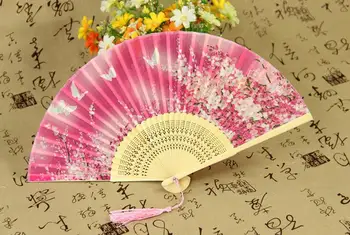 2016 Yeni Çin Japonya İpek Dans Fan Katlama El Fan bambu İpek kelebek kiraz parti festivel hediye