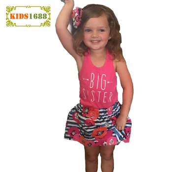 2017 Bebek Kız Giyim Seti Yaz Abla Harfi T shirt+Çiçek Kısa Etek Kız Bebek elbise takımı Marka Kız Çocuk Set