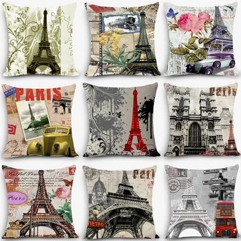 2017 ev dekoratif kırlentler Paris Eyfel Kulesi Baskı Ev Dekoratif Yastık Vintage Pamuk Keten Kare yastık kılıfı MYJ-G4