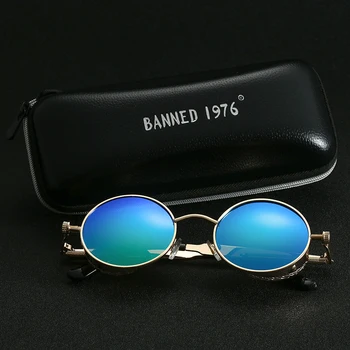 2017 HD polarize yuvarlak metal güneş gözlüğü uv400 erkek güneş gözlükleri feminin kadın vintage gafas de sol metal kutusu ile GÖZLÜK